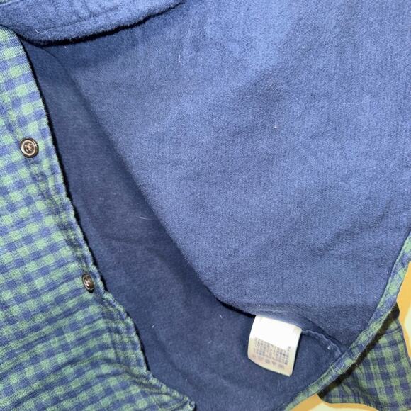 Lands’ End Fleece Lined Plaid Shirt Men’s M Green Blue Flannel Jacket - Picture 4 of 4